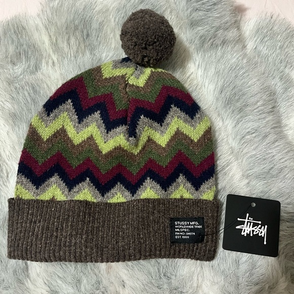 Stussy Zigzag Knit Beanie - rare Multicolor vintage circa 2013